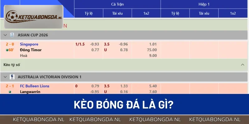 Kèo bóng đá chỉ các tỷ lệ do các nhà cái cung cấp